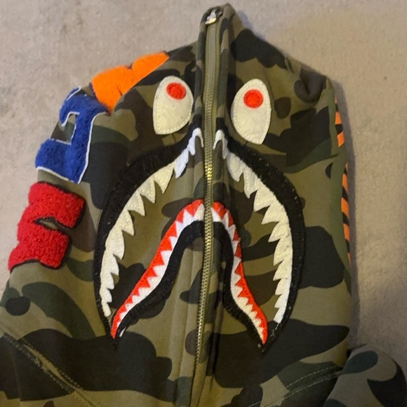Other - A Bathing Ape BAPE Shark Full Zip Hoodie Green Camo XL Authentic Japan